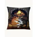 Подушка декоративная Влюбленные Коты у Камина 40х40 велюр