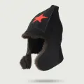 Шапка для бани и сауны из овчины Буденовка со звездой, черная
