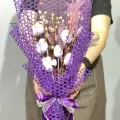 Фиолетовый букет из живой вербы с хлопком, 21 шт.