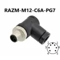 RAZM-M12-C6A-PG7 разъём М12 6 pin угловой / вилка (папа) / PG7 (4-6 мм диаметр под кабель)