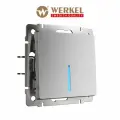 Встраиваемый выключатель одноклавишный с подсветкой Werkel W1110109 cеребряный рифленый IP20