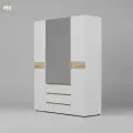 Шкаф распашной четырехдверный Риальто SK1600 Белый/Дуб Вотан ЛДСП, с полками, ящиками, штангами, зеркалом, для спальни, гостиной 1600х2108х510 гросс