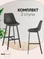 Стулья барные 2 шт TEXAS, металлический каркас, мягкая экокожа, серый