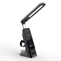 Настольная LED лампа H33 с часами и беспроводной зарядкой для Смартфонов, Смарт-часов, Наушников, Черный