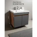 Тумба с раковиной в ванную Nemi 60, умывальник в комплекте, графит дуб крафт золотой с дверцами