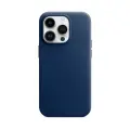 Кожаный чехол Магсейф для iPhone 14 Pro Max Indigo Blue / Анимация NFC / Leather Case Магсейф для Айфон 14 Про Макс / Синий