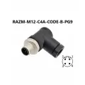 RAZM-M12-C4A-CODE-B-PG9 разъём М12 B-coding 4 pin угловой / вилка (папа) / PG9 (4-8 мм диаметр под кабель)