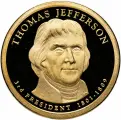 США 1 доллар dollar 2007 Proof Томас Джефферсон 3-й президент США знак монетного двора SСан-Франциско, Медь