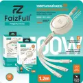 Кабель 3-в-1 FaizFull FR190, рулетка 1.2м, Type-C/MicroUSB/Lightning, 100W, TPE, бежевый