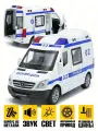 Микроавтобус мерседес Полиция, машинка металлическая, длина 15 см, открываются двери, задние двери, световые и звуковые эффекты