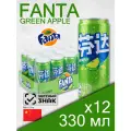 Fanta Green Apple, 0.33 л, 12 шт, slim-банка (газированный напиток Фанта Зеленой Яблоко, жб, Китай)