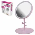 Зеркало настольное с LED подсветкой для макияжа, диаметр 17см, 3 режима свечения, аккумулятор 1200 mAh, цвет розовый, WBZ, 609331