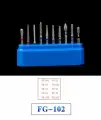 FG-102 Incidental Набор алмазных боров 10шт для подготовки зубов под коронки моляры и премоляры. Диаметр хвостовика - 1,6 мм, центрованы, подходят для турбинного стоматологического наконечника