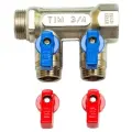 Коллектор проходной запорный Tim (MV-3/4-N-2) 3/4 НР-ВР, 2 отвода 1/2 под евроконус 2 3/4 1/2 1/2