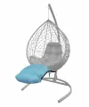 Подставка для ног на кресло подвесное, с ротангом черное, голубая подушка