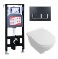 Комплект 3 в 1 инсталляция ESBANO FRAM + Унитаз подвесной Villeroy & Boch O Novo Directflush + кнопка черная матовая