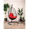 Подвесное кресло с ротангом Овал M-Group черное с красной подушкой 830*700*1190