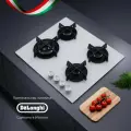Газовая варочная панель DeLonghi NSL 460 B RUS, 60 см, белая, WOK-конфорка, автоматический розжиг, газ-контроль