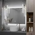 Зеркало Квартал 60*120 с холодной LED-подсветкой с часами и антизапотеванием горизонтальное