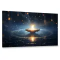 Картина на холсте интерьерная 100х60 см, цифровое произведение иск, парящая свеча, мерцающий ореол света, ночное небо