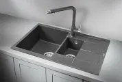 7802, графит (чёрно-серый), кухонная мойка GRANULA, кварц