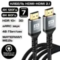 Кабель HDMI 2.1 8К 60Гц и 4K 120Гц на 7 метров / Видеокабель HDMI нейлоновый с поддержкой HDR и eARC