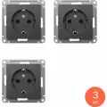 Розетка силовая штепсельная Systeme Electric / Систем Электрик AtlasDesign механизм, 16А 250В IP20 базальт с заземлением, ATN001443 / электрооборудование (комплект из 3 шт)