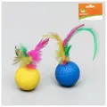 Игрушка для кошек Рифлёный шар с пером, 3,5 см, микс цветов