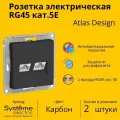Розетка двойная компьютерная Systeme Electric AtlasDesign RJ45+RJ45, кат.5Е, механизм, КАРБОН ATN001085(комплект 2 шт.)