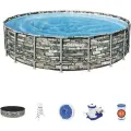 Каркасный бассейн Bestway 6.10x132см,Камень, +фильтр-насос 9463л/ч, тент, лестница, попл.-дозатор