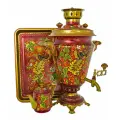 Самовар угольный расписной «Райский сад» формой рюмка 7 л в наборе с подносом и чайником