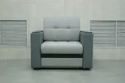 Кресло-кровать Атланта 65 Светло Серая Рогожка Экокожа, 92х91х88 см, с ящиком для белья