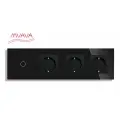 Сенсорный выключатель с розеткой 1кл. 3 розетки, 4 поста (1G+3EU) стекло299х86мм цвет черный