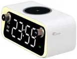 Настольные электронные часы с будильником MIRRON A575/FM-радио/Bluetooth колонка (speaker)/Беспроводная зарядка 15 Вт/Белый корпус/Для детской, спальни/Часы с термометром/Сенсорное управление подсветкой/Подарок