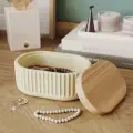 Декоративная шкатулка для мелочей Chloe, 12,5x8,5 см, с деревянной крышкой, бетон, кремовая глянцевая