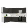 Кухонный гарнитур угловой, без столешницы, Пасаденна №1, 220х300см Белый / Угольный Камень