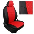 Чехлы на Опель Корса Д хэтчбек (2006-2014) раздельная спинка для сиденья авто, Пилот, Экокожа ромб, Черный с красной вставкой