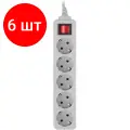 Комплект 6 штук, Сетевой фильтр PC Pet AP01006-3-G 3м (5 розеток) серый (пакет)