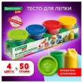 BRAUBERG Пластилин-тесто для лепки BRAUBERG KIDS, 4 цвета, 200 г, яркие классические цвета, крышки-штампики, 106714