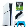 Игровая приставка Sony PlayStation 5 Slim, с дисководом, 1 ТБ, зарядная станция, 2й геймпад голубой, игра Fifa 25
