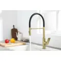 Смеситель для кухонный мойки с гибким магнитном изливом от бренда Ganzer GZ07126-S матовое золото/чеоный