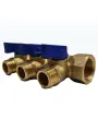 Коллектор латунь 3/4 ВР/НР на 3 вых 1/2 НР м/о 35мм с шаровыми кранами, синие ручки 9025 Aquasfera 9025-02