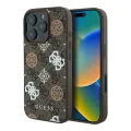Guess чехол для iPhone 16 Pro Max, PU-кожа 4G Colored Peony коричневый (MagSafe)