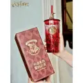 Harry Potter / Гарри Поттер Премиальный бордовый стакан с металлическим логотипом Хогвартс, трубочкой и фигуркой Распределяющей Шляпы