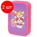 Комплект 2 шт, Пенал пифагор, 3 отделения, ламинированный картон, 19х11 см, Corgi queen, 272250