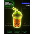 Неоновая светодиодная вывеска на стену, настенная неоновая лампа С УФ-печать и диммером, Bubble tea, 26 х 49,5 см.