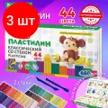 Комплект 3 шт, Пластилин классический BRAUBERG KIDS, 44 цвета, 660 грамм, стек, высшее качество, 106679