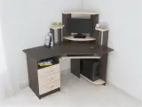 Стол компьютерный угловой, с надстройкой, ЛДСП, венге/дуб молочный, 130*133,5*90 см, Грета-7