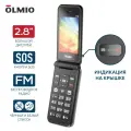 Olmio F19 — кнопочный телефон-раскладушка с крупными кнопками, SOS-кнопкой, фонариком, FM-радио и аккумулятором 800 mAh.