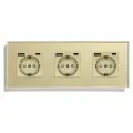 Розетка электрическая 3 поста, с Usb/Type-C АC, рамка 228х86мм стекло, цвет золотой